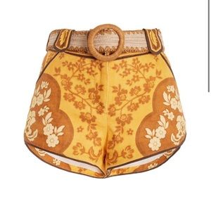 Zimmermann Raie Belted Floral Linen Mini Shorts. Size 1.